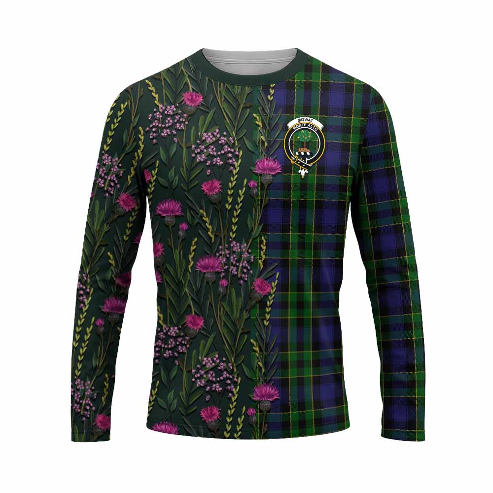 Mowat Family Crest Tartan Long Sleeve T-Shirt Scottish Thistle Flower Pattern Half Style - Tartan Vibes Clothing