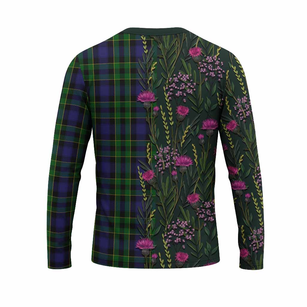 Mowat Family Crest Tartan Long Sleeve T-Shirt Scottish Thistle Flower Pattern Half Style - Tartan Vibes Clothing