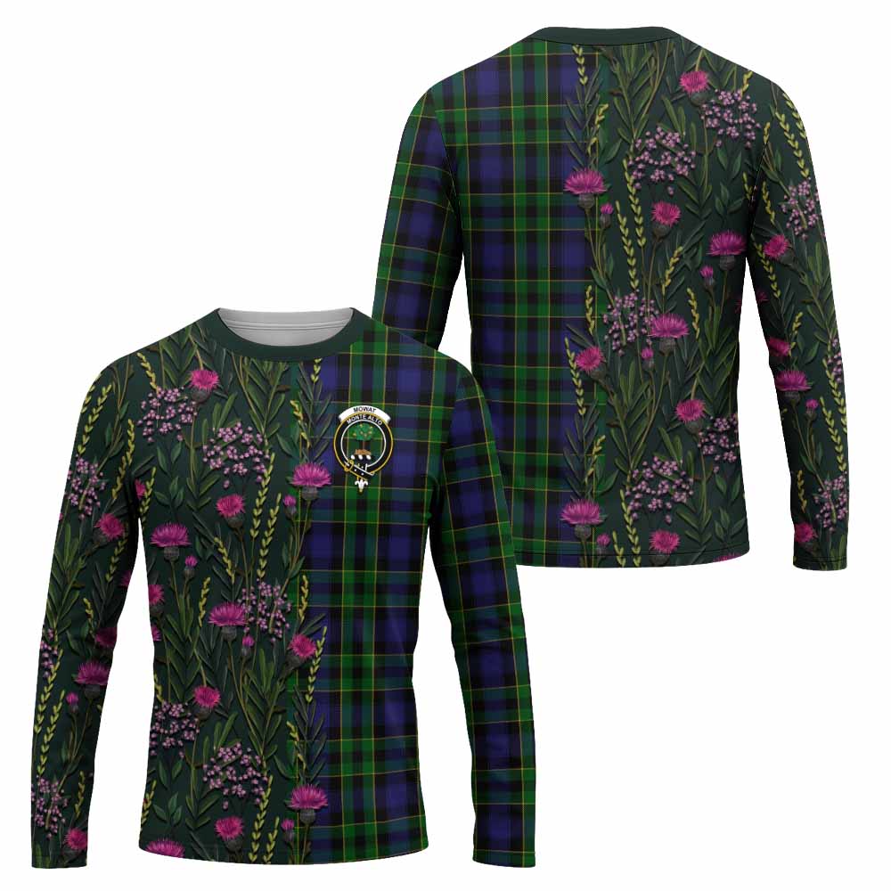 Mowat Family Crest Tartan Long Sleeve T-Shirt Scottish Thistle Flower Pattern Half Style - Tartan Vibes Clothing