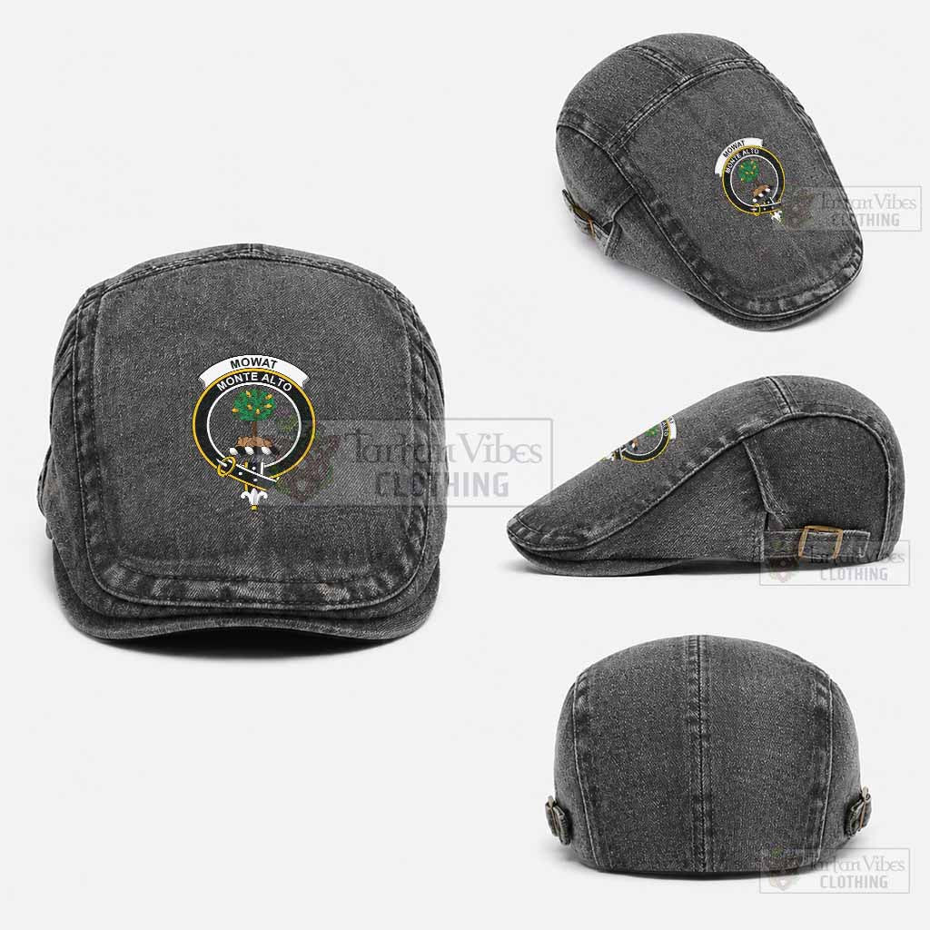 Mowat Scottish Clan Crest Washed Flat Cap - Unisex Jeff Cap One Size (Adjustable) Black - Tartan Vibes Clothing