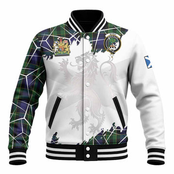Mowat Tartan Baseball Jacket with Family Crest and Lion Rampant Grunge Style