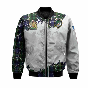 Mowat Tartan Bomber Jacket with Family Crest and Lion Rampant Grunge Style