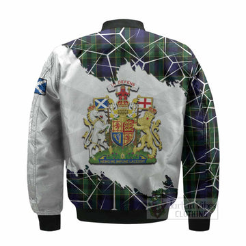 Mowat Tartan Bomber Jacket with Family Crest and Lion Rampant Grunge Style