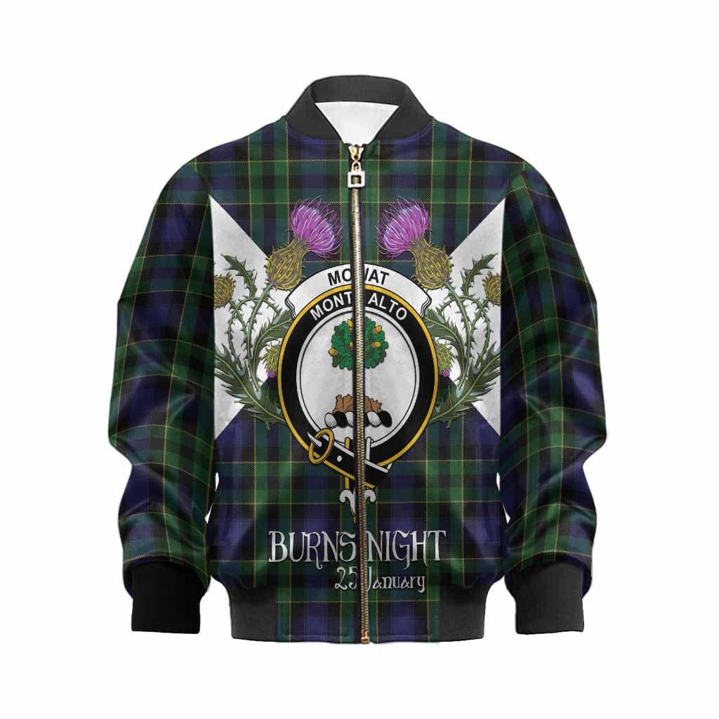Mowat Tartan Family Crest Kid Bomber Jacket Scottish Burns Night Thistle Floral