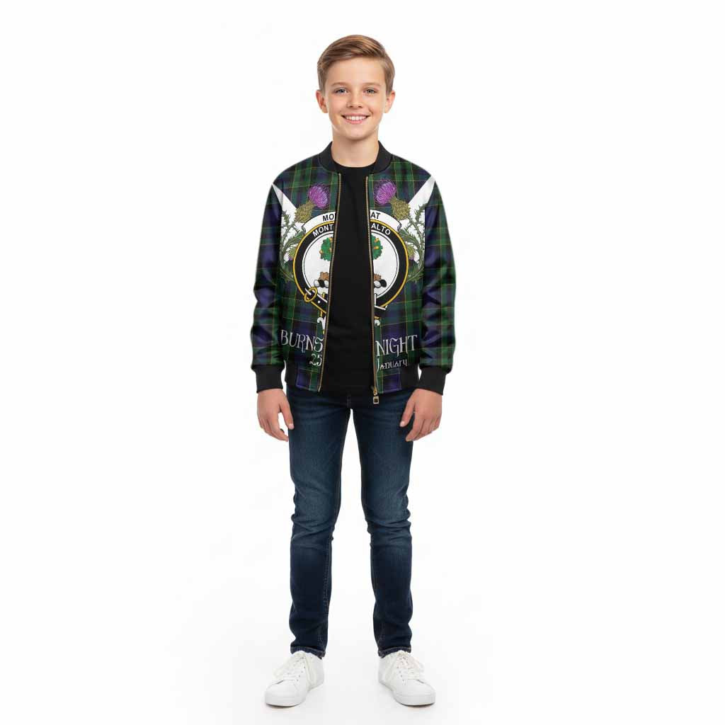 Mowat Tartan Family Crest Kid Bomber Jacket Scottish Burns Night Thistle Floral