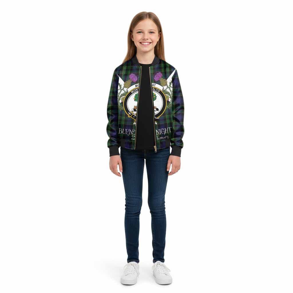 Mowat Tartan Family Crest Kid Bomber Jacket Scottish Burns Night Thistle Floral