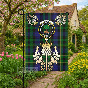Mowat Tartan Garden Flag with Golden Regal Scottish Thistle Emblem - Tartan Vibes Clothing