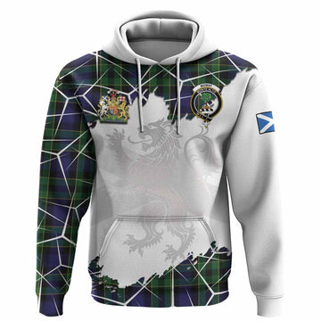 Mowat Tartan Hoodie with Family Crest and Lion Rampant Grunge Style