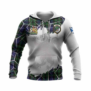 Mowat Tartan Knitted Hoodie with Family Crest and Lion Rampant Grunge Style