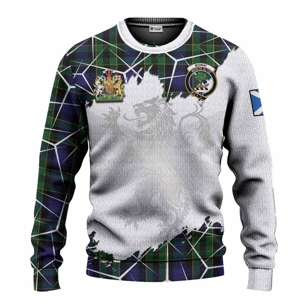 Mowat Tartan Knitted Sweater with Family Crest and Lion Rampant Grunge Style