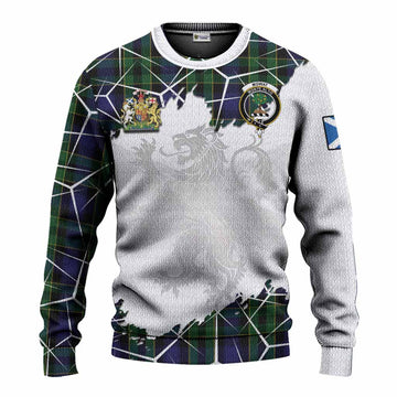 Mowat Tartan Knitted Sweater with Family Crest and Lion Rampant Grunge Style
