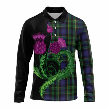 Mowat Tartan Long Sleeve Polo Shirt Traditional Scottish Thistle