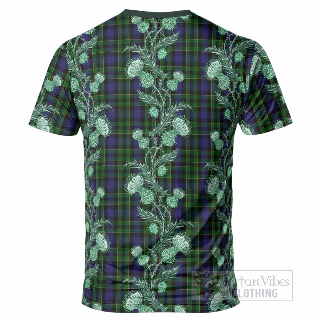 Mowat Tartan T-Shirt Seamless Scottish Thistle Flowers