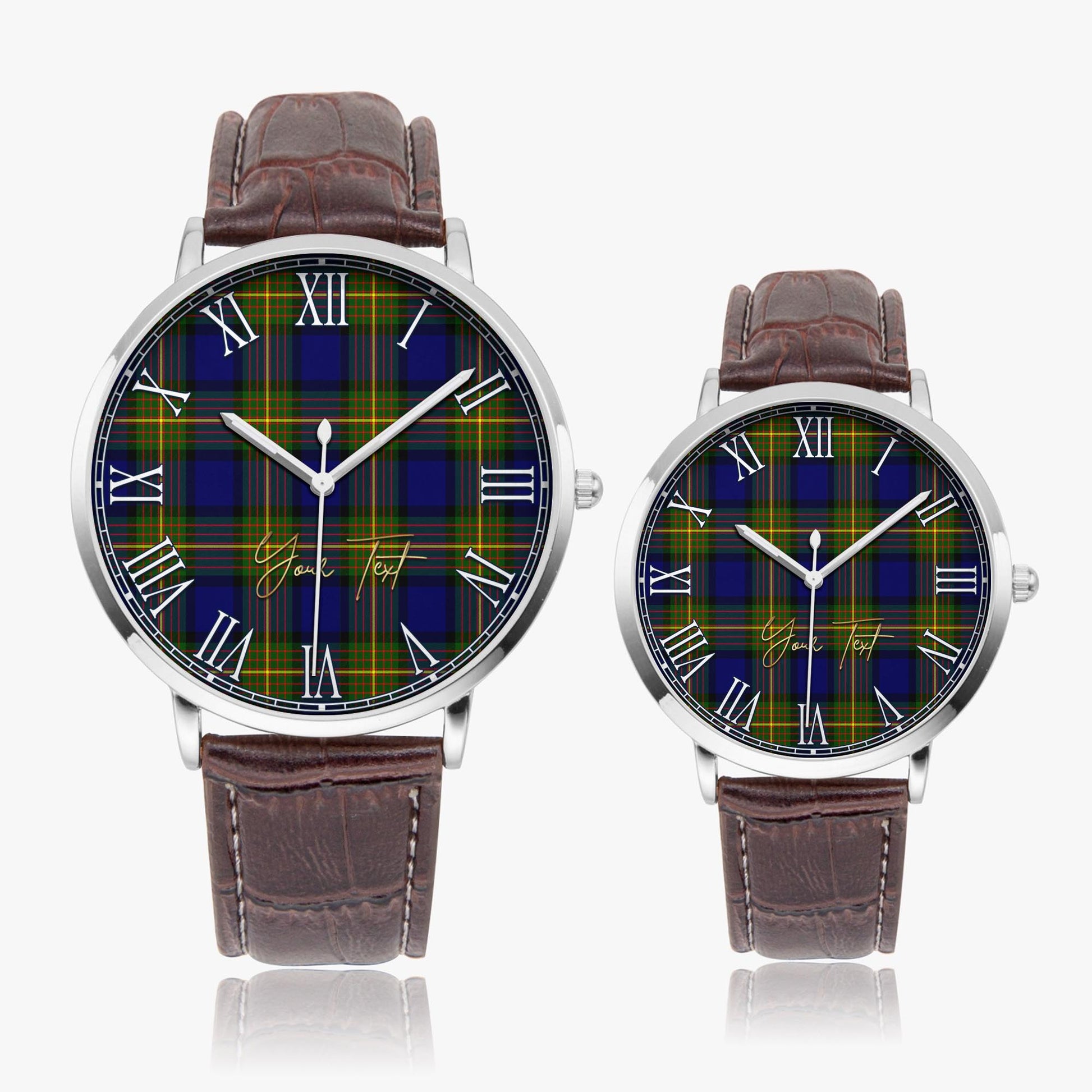 Muir Tartan Personalized Your Text Leather Trap Quartz Watch Ultra Thin Silver Case With Brown Leather Strap - Tartanvibesclothing