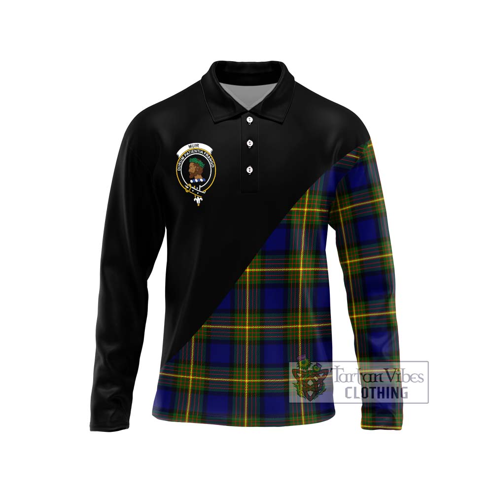 Muir Tartan Long Sleeve Polo Shirt with Family Crest and Military Logo Style Unisex - Tartanvibesclothing Shop