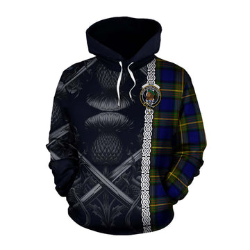 Tartan Vibes Clothing Muir Tartan Cotton Hoodie with Family Crest Cross Sword Thistle Celtic Vibes