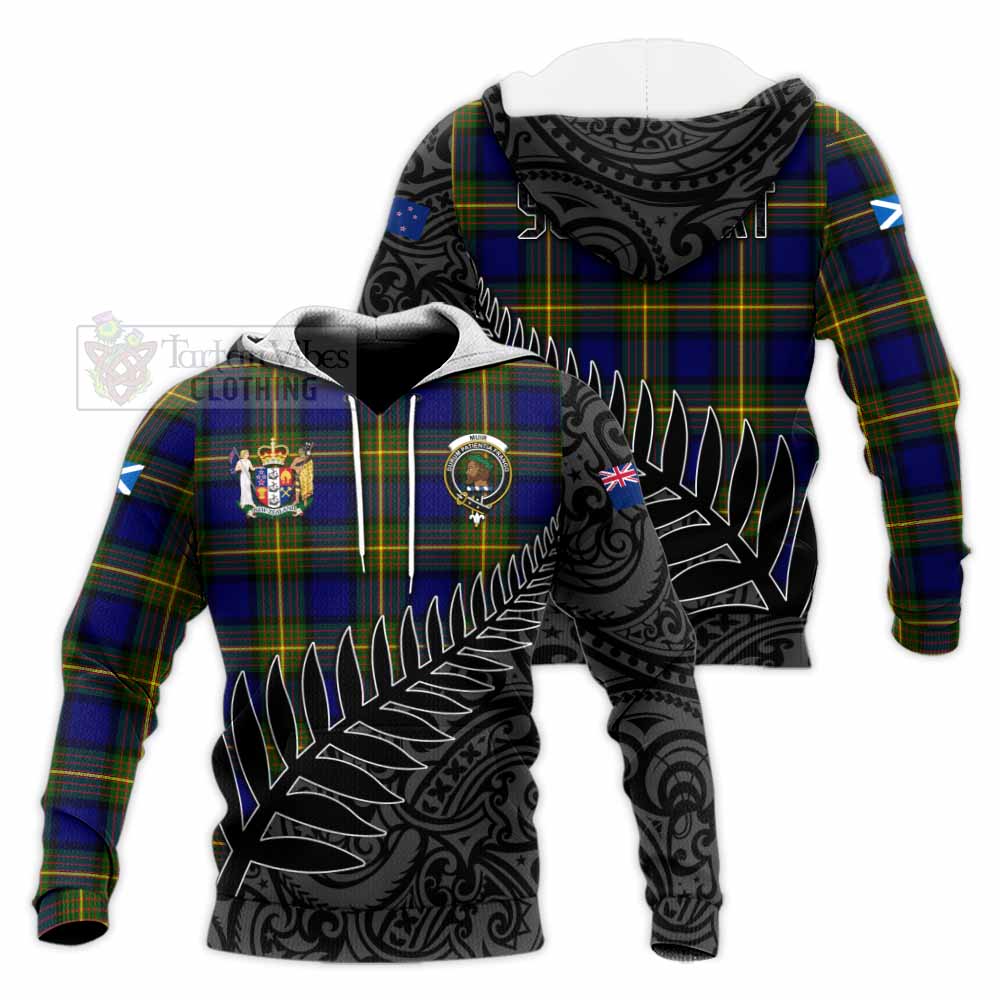 Tartan Vibes Clothing Muir Crest Tartan Knitted Hoodie with New Zealand Silver Fern Half Style