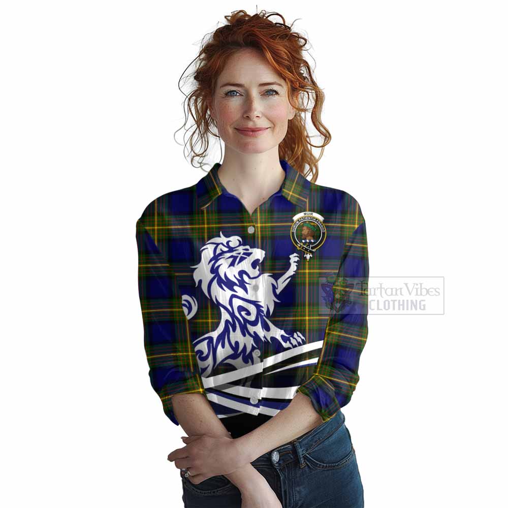 Tartan Vibes Clothing Muir Tartan Women's Casual Shirt with Alba Gu Brath Regal Lion Emblem