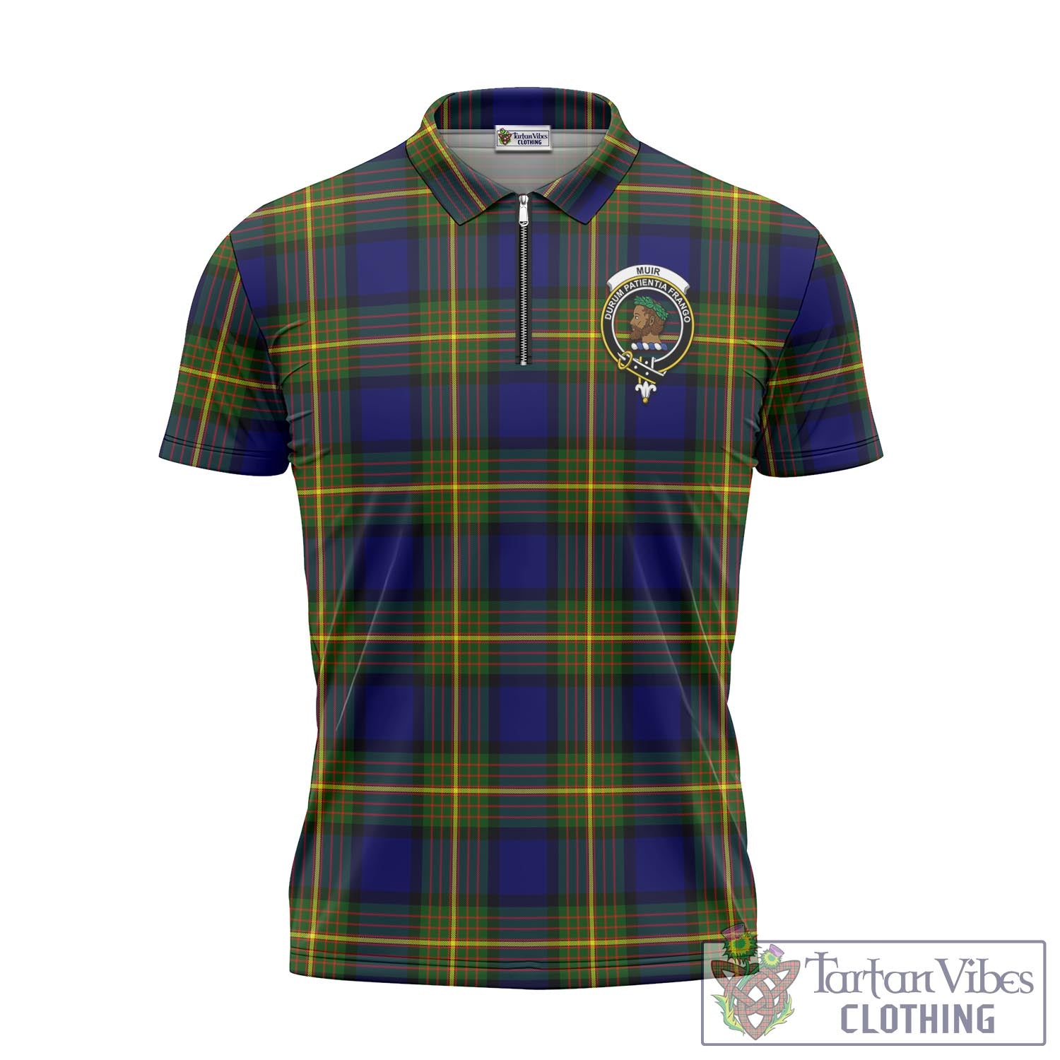 Tartan Vibes Clothing Muir Tartan Zipper Polo Shirt with Family Crest