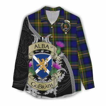 Muir Tartan Family Crest Women's Casual Shirt Lion Rampant Royal Thistle Shield Celtic Inspired