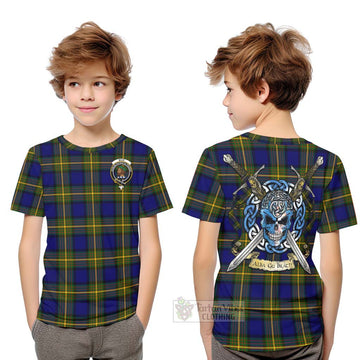 Tartan Vibes Clothing Muir Tartan Kid T-Shirt with Family Crest Celtic Skull Style