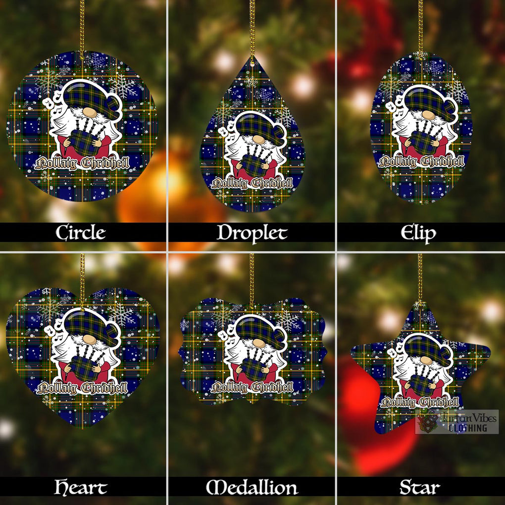 Tartan Vibes Clothing Muir Tartan Christmas Aluminium Ornament with Gnome Playing Bagpipes