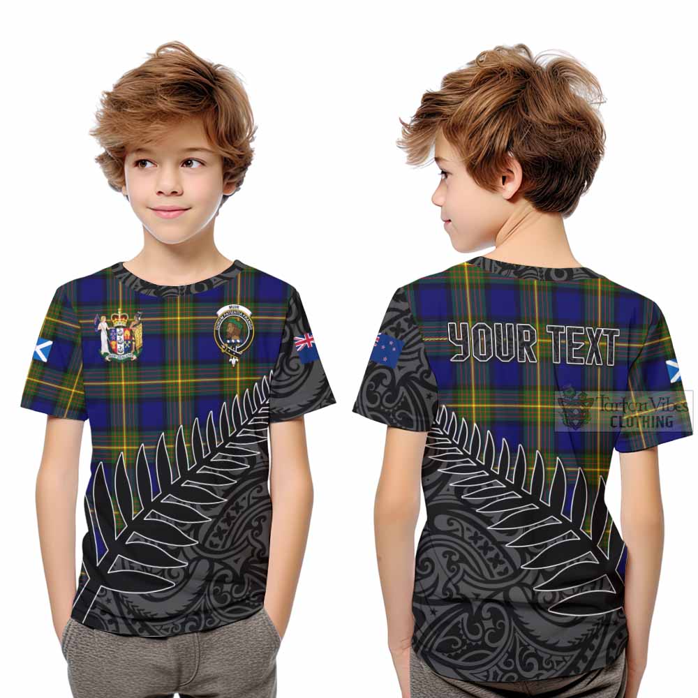 Tartan Vibes Clothing Muir Crest Tartan Kid T-Shirt with New Zealand Silver Fern Half Style