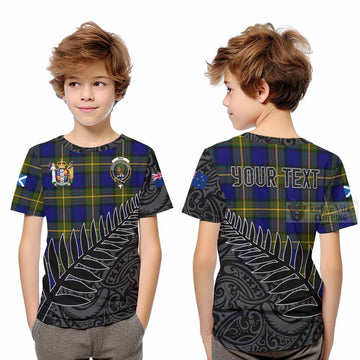 Tartan Vibes Clothing Muir Crest Tartan Kid T-Shirt with New Zealand Silver Fern Half Style