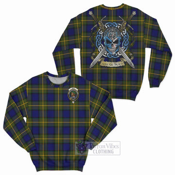 Tartan Vibes Clothing Muir Tartan Sweatshirt with Family Crest Celtic Skull Style