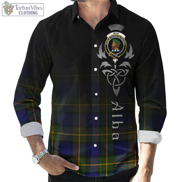 Muir Tartan Long Sleeve Button Up Featuring Alba Gu Brath Family Crest Celtic Inspired