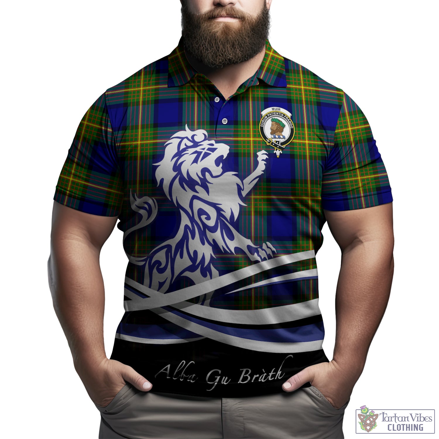 Muir Tartan Polo Shirt with Alba Gu Brath Regal Lion Emblem Kid - Tartan Vibes Clothing
