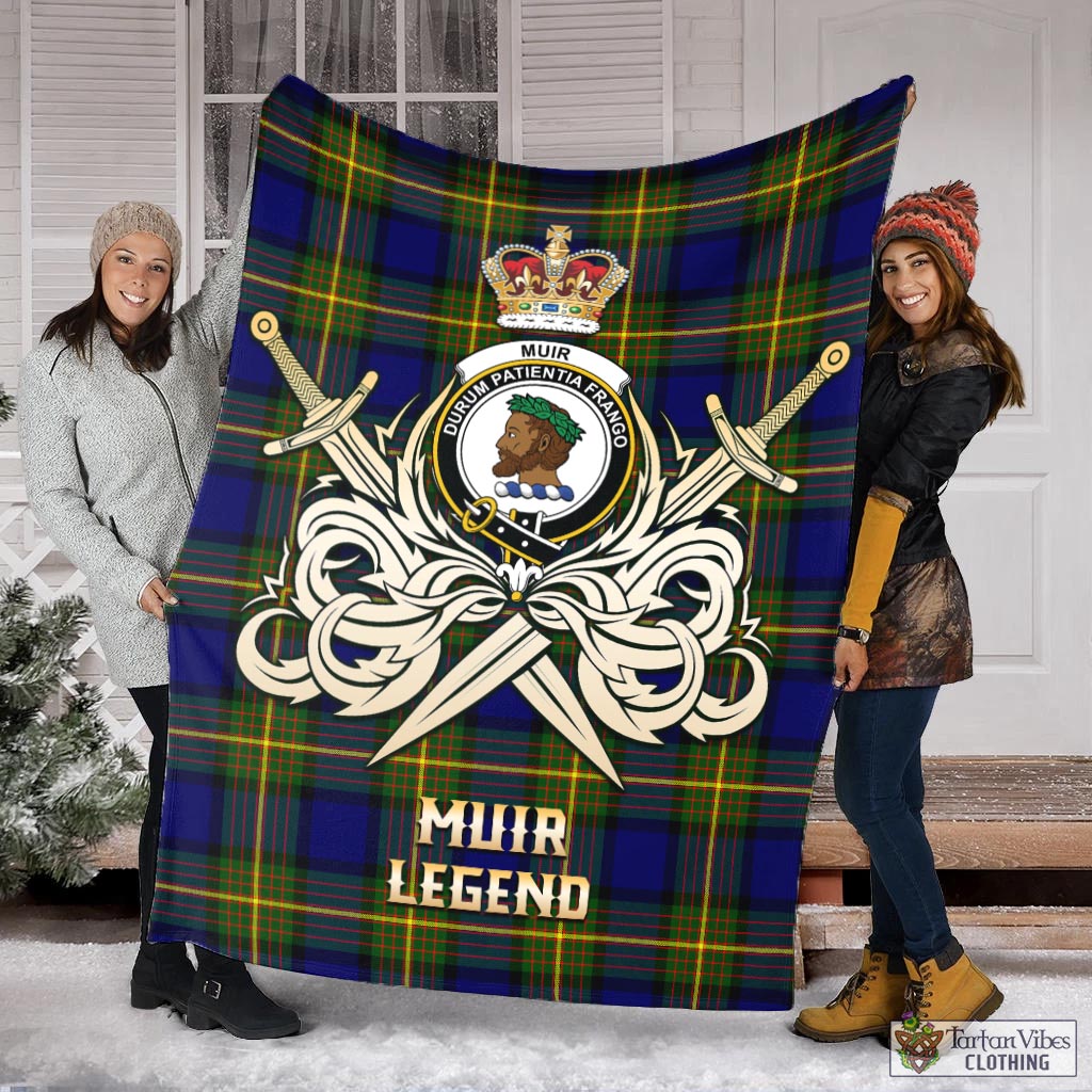 Tartan Vibes Clothing Muir Tartan Blanket with Clan Crest and the Golden Sword of Courageous Legacy