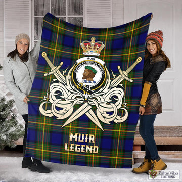 Tartan Vibes Clothing Muir Tartan Blanket with Clan Crest and the Golden Sword of Courageous Legacy