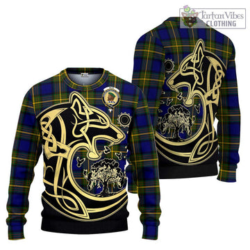 Muir Tartan Knitted Sweater with Family Crest Celtic Wolf Style Unisex - Tartan Vibes Clothing