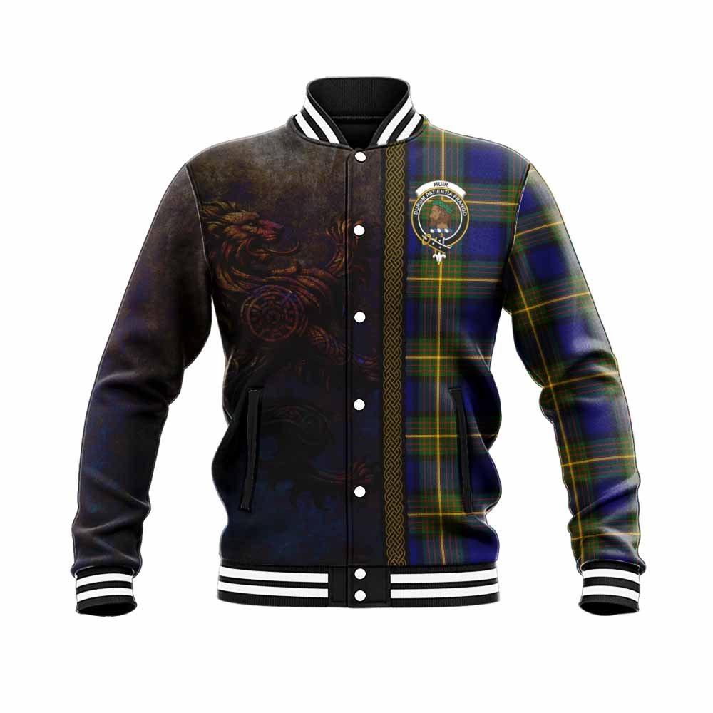 Tartan Vibes Clothing Muir Tartan Family Crest Baseball Jacket Alba Gu Brath Be Brave Lion Ancient Style