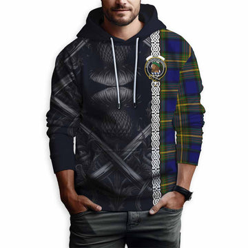 Tartan Vibes Clothing Muir Tartan Hoodie with Family Crest Cross Sword Thistle Celtic Vibes