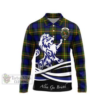 Muir Tartan Long Sleeve Polo Shirt with Alba Gu Brath Regal Lion Emblem Unisex - Tartanvibesclothing Shop