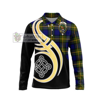 Muir Tartan Long Sleeve Polo Shirt with Family Crest and Celtic Symbol Style Unisex - Tartan Vibes Clothing