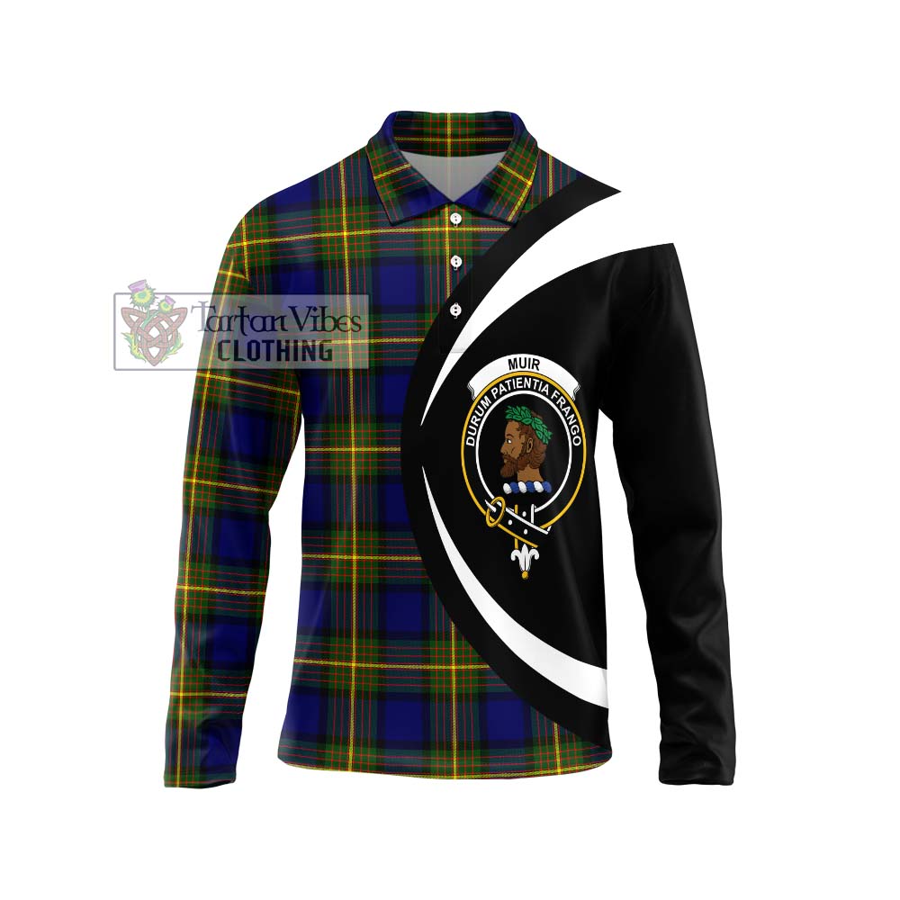 Muir Tartan Long Sleeve Polo Shirt with Family Crest Circle Style Unisex - Tartan Vibes Clothing