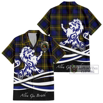 Muir Tartan Short Sleeve Button Shirt with Alba Gu Brath Regal Lion Emblem Kid - Tartanvibesclothing Shop