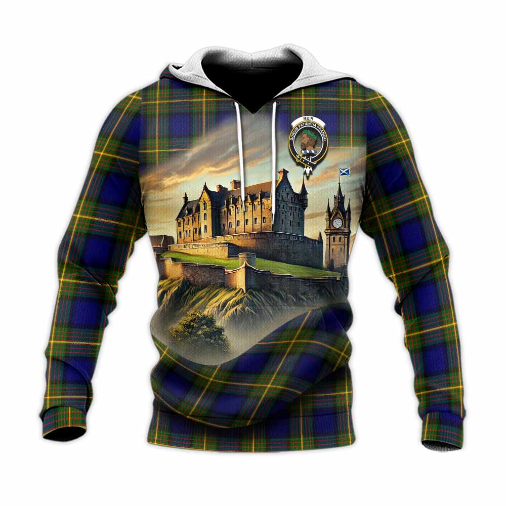 Tartan Vibes Clothing Muir Tartan Family Crest Knitted Hoodie with Scottish Ancient Castle Style