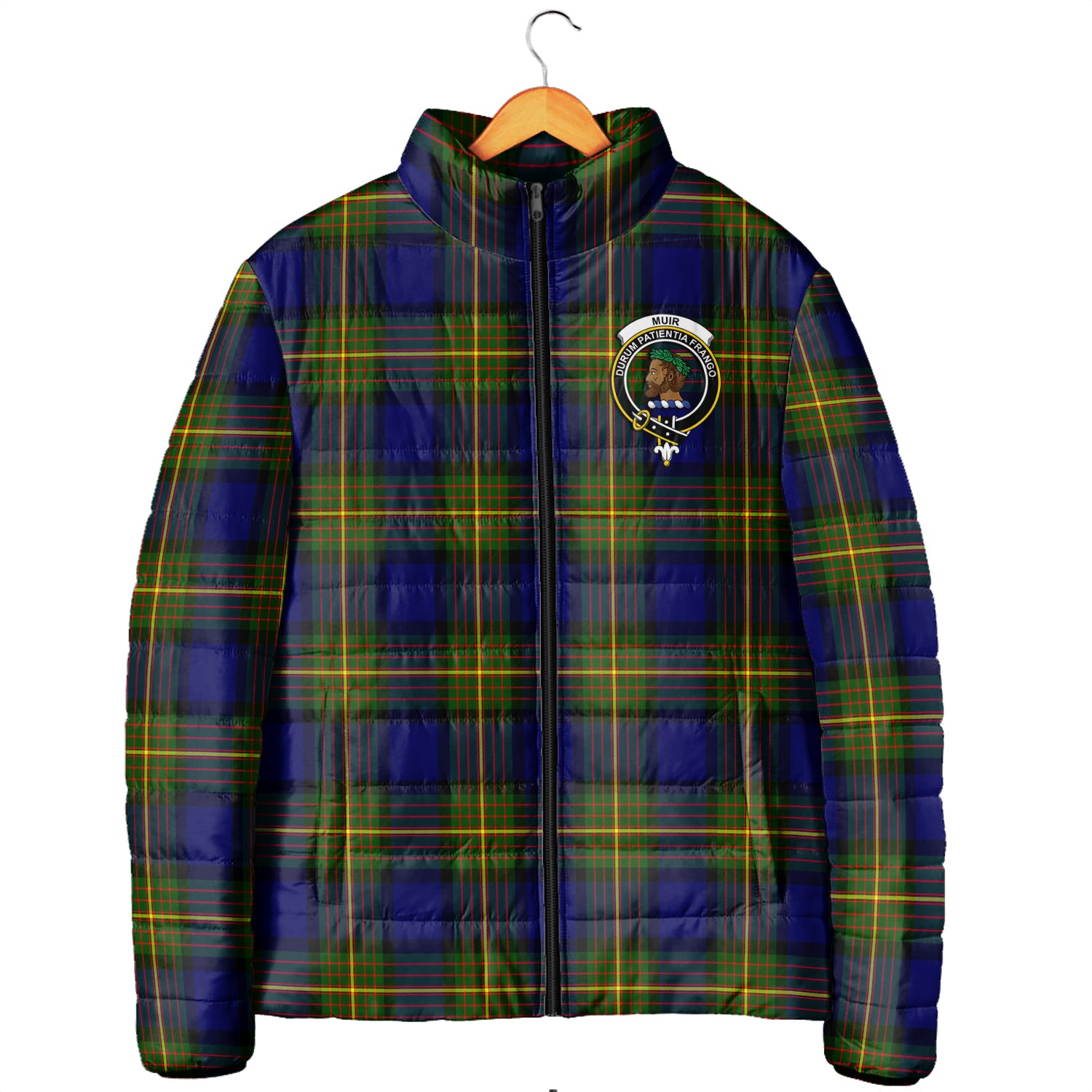 Muir Tartan Padded Jacket with Family Crest Men's Padded Jacket - Tartan Vibes Clothing