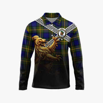 Muir Crest Tartan Long Sleeve Polo Shirt with Golden Lion Emblem Celtic Style