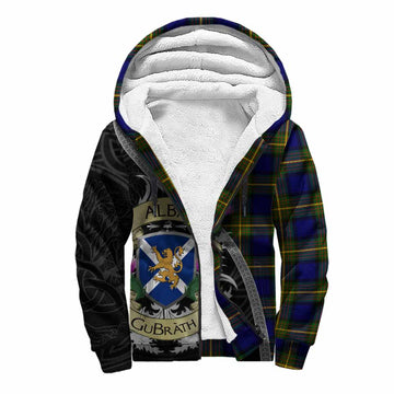 Muir Tartan Family Crest Sherpa Hoodie Lion Rampant Royal Thistle Shield Celtic Inspired