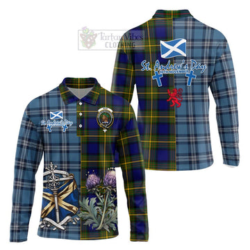 Tartan Vibes Clothing Muir Tartan Long Sleeve Polo Shirt Happy St. Andrew's Day Half Tartan Style