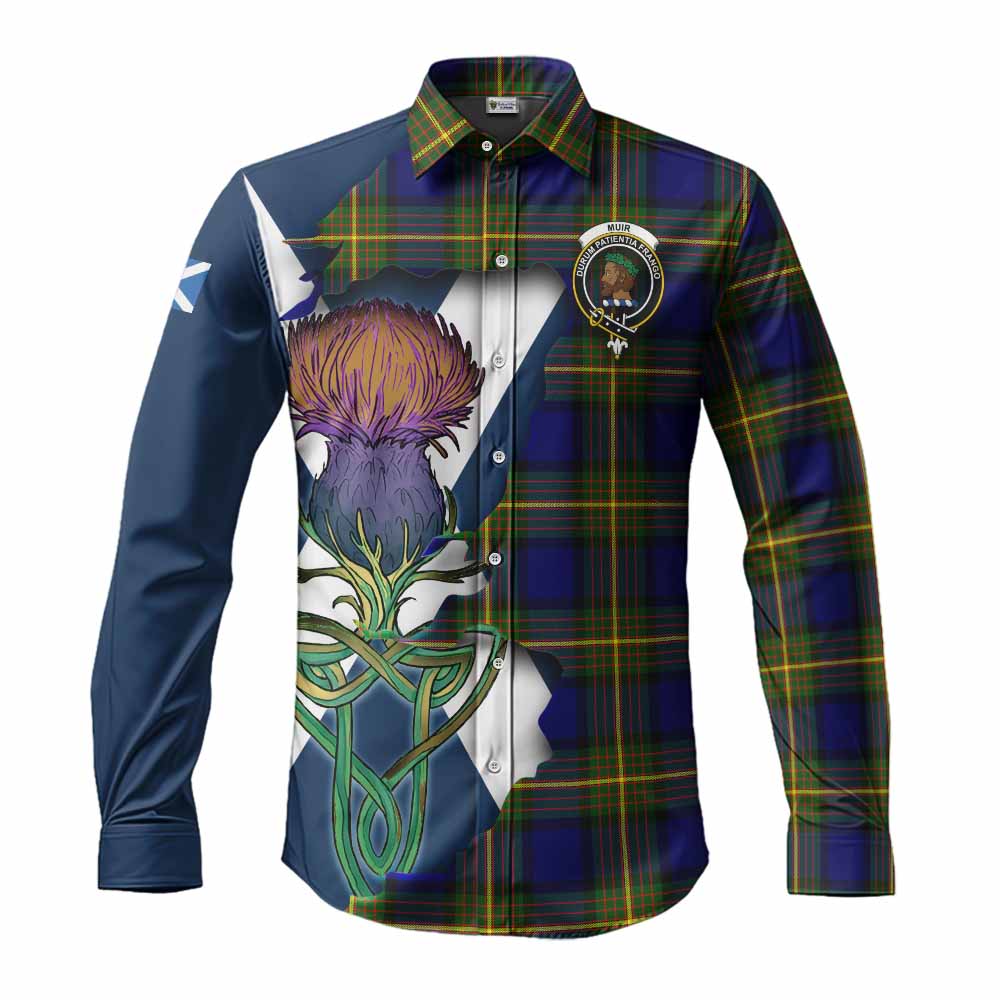 Tartan Vibes Clothing Muir Tartan Family Crest Long Sleeve Button Shirt Scottish Thistle Celtic Inspired