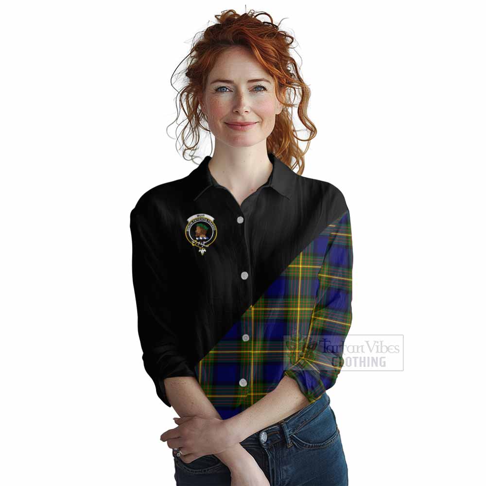 Tartan Vibes Clothing Muir Tartan Women's Casual Shirt with Family Crest and Military Logo Style