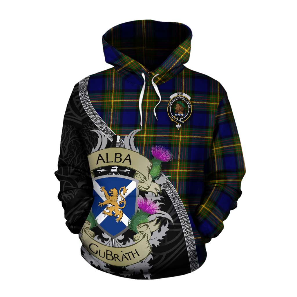 Tartan Vibes Clothing Muir Tartan Family Crest Cotton Hoodie Lion Rampant Royal Thistle Shield Celtic Inspired