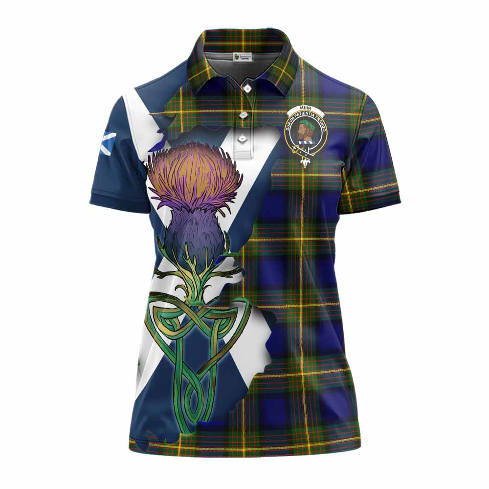 Tartan Vibes Clothing Muir Tartan Family Crest Women's Polo Shirt Scottish Thistle Celtic Inspired