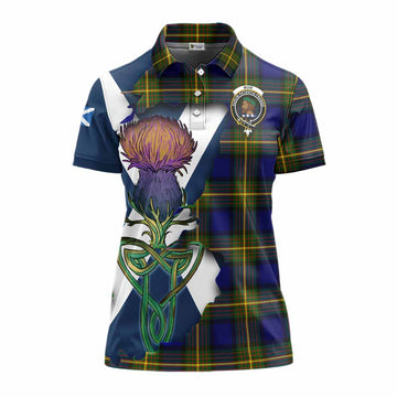Muir Tartan Family Crest Women's Polo Shirt Scottish Thistle Celtic Inspired